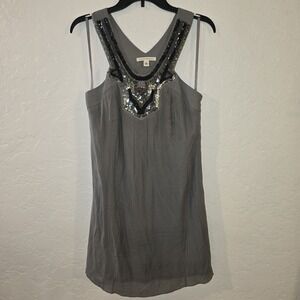 Banana Republic Dress Womens 4 Gray Beaded embellished Sleeveless dress zip